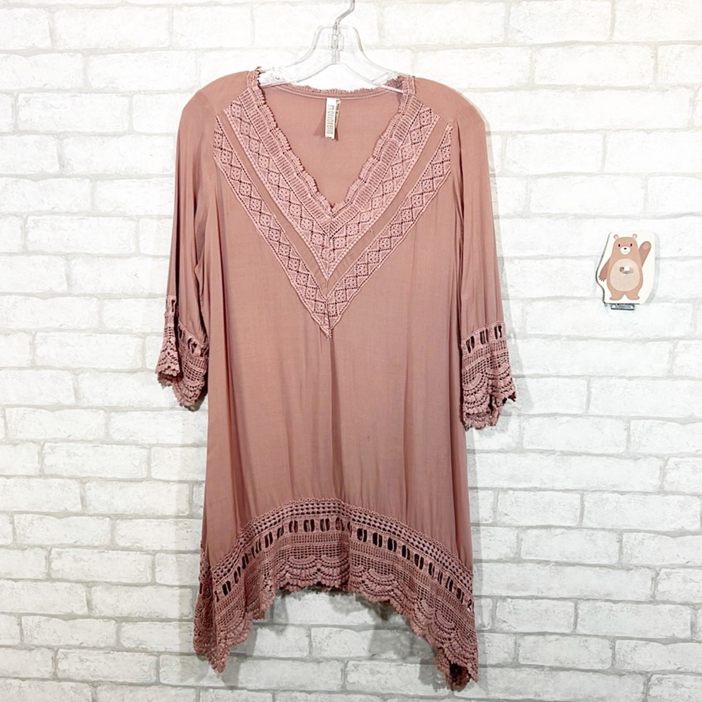 Maria Rello lace trim tunic top size medium